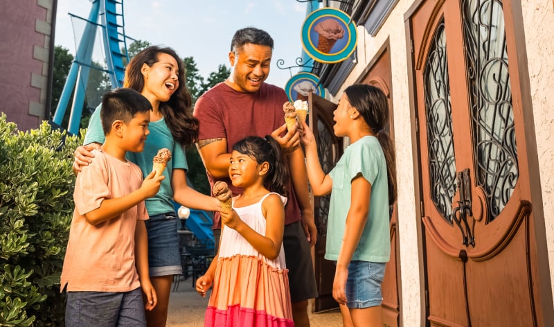 Family enjoying a treat at Busch Gardens Williamsburg.