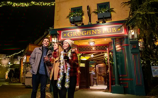 Gorgan's Pub during Chrismas Town at Busch Gardens Williambsburg