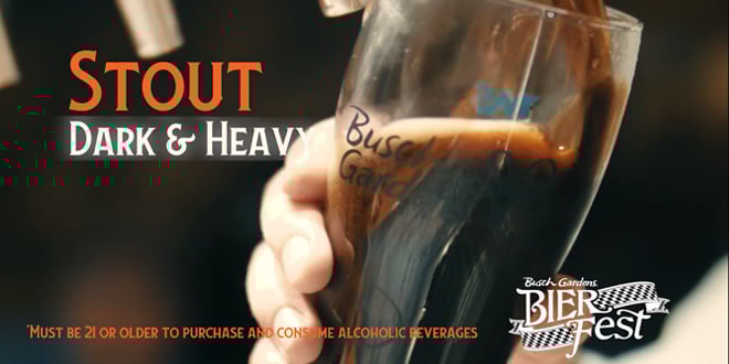 Stout beer being poured at Busch Gardens Bier Fest