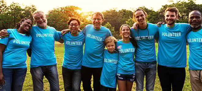 Group of volunteers outside